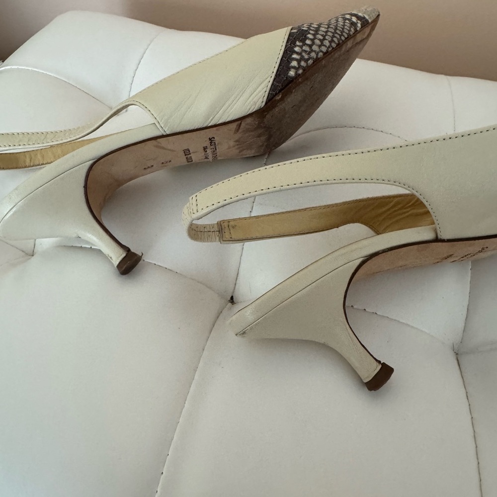 Saks Fifth Avenue Cream and Brown Snakeskin Heels. Used, size 6 - Picture 3 of 6
